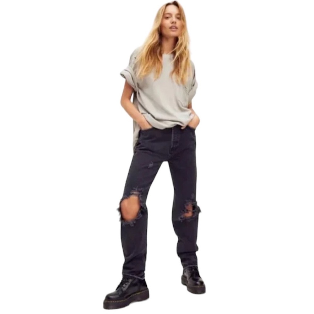 NWT Free People Washed Black Distressed Jeans, Size 29
